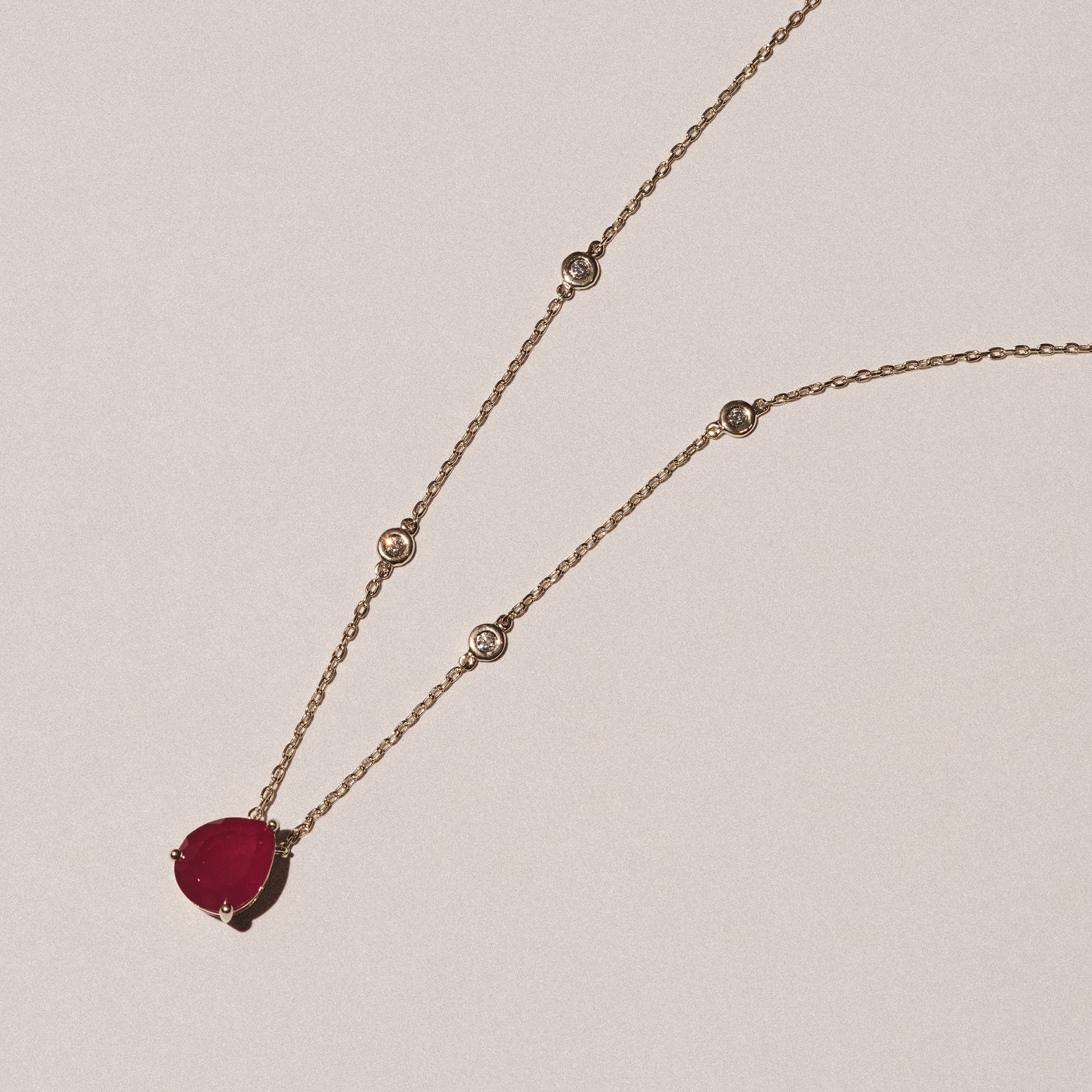 Astra 3.50ct Lab Ruby and Diamond Solitaire Pear Cut Necklace in 18K Gold Vermeil